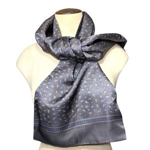 Elegant Gray Silk Satin Scarf Unisex Classic Paisley Pattern 11"X60"